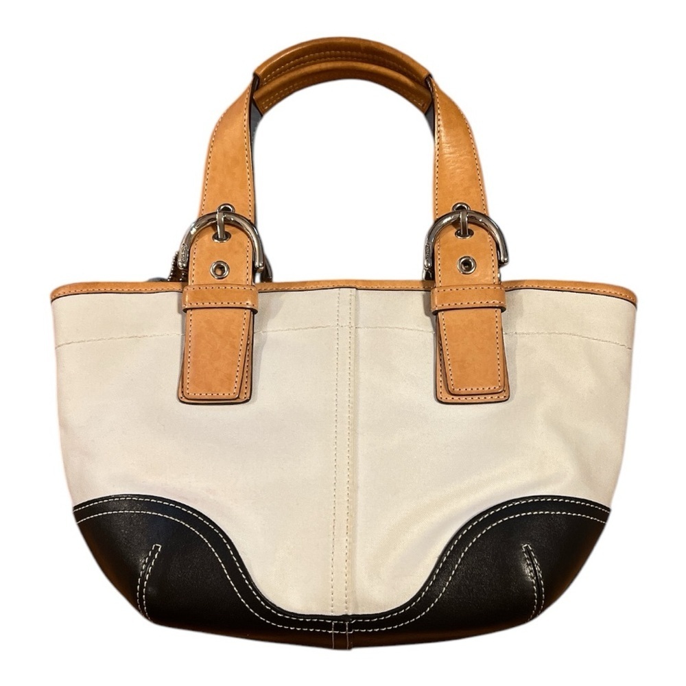 COACH Tan and Black Leather Tote Bag VINTAGE - Picture 3 of 7